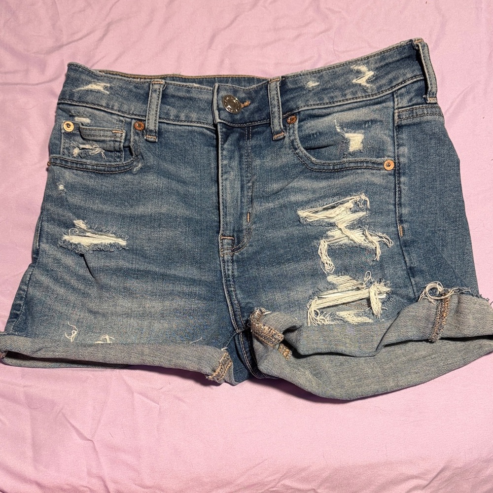 American Eagle Outfitters Distressed Denim Jean Shorts - Blue